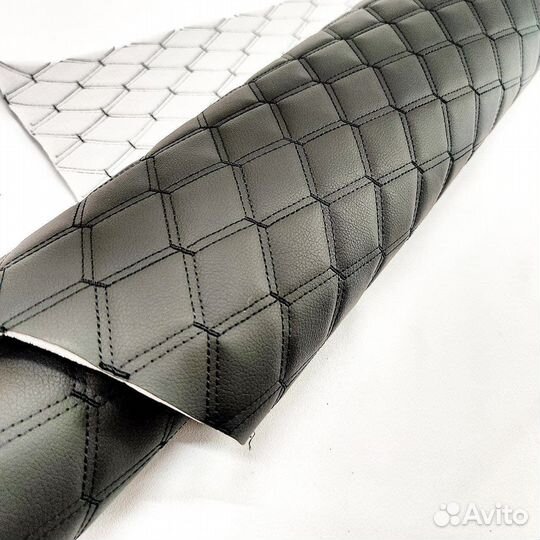Стеганая экокожа двойной ромб черная