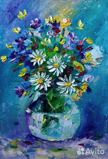 Картина маслом полевые цветы объемная живопись