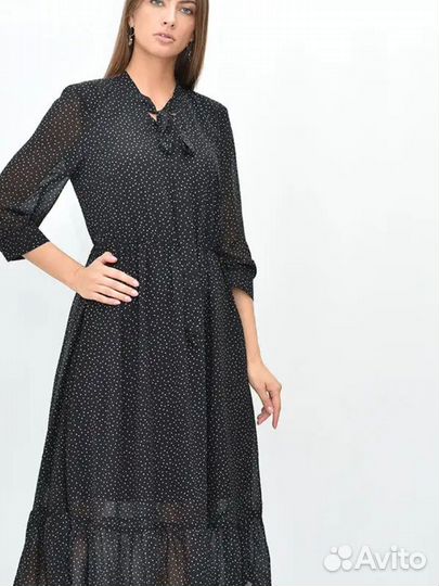 Платье черное в мелкий горошек 46
