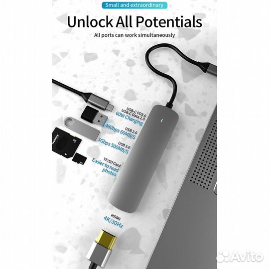 USB Хаб Type-C 6в1 на MacBook basix BX6H