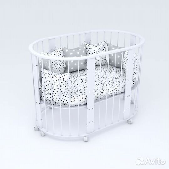 Детская кроватка трансформер круг/овал Зайка 8 в 1