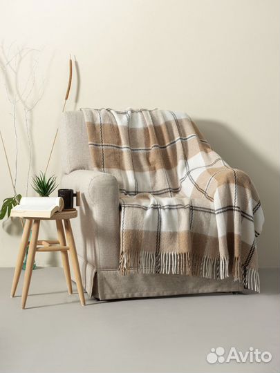 Шерстяной плед Venera 170х210 см Бежево-коричневый