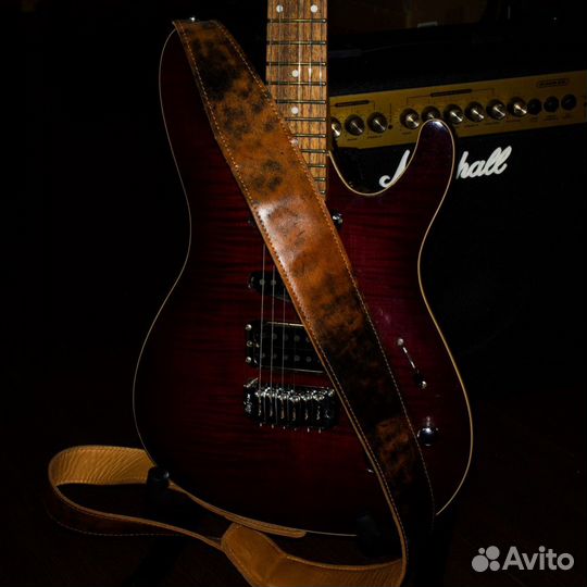 Двухслойный кожаный ремень для гитары Винтаж