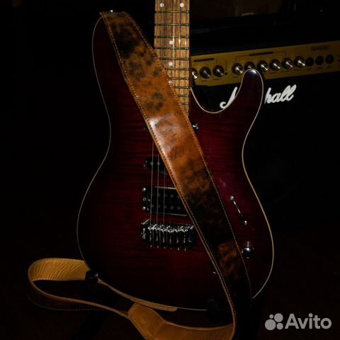 Двухслойный кожаный ремень для гитары Винтаж