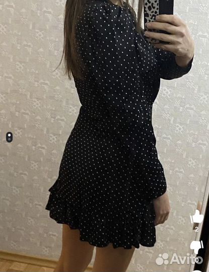 Платье черное в горошек, р. 46