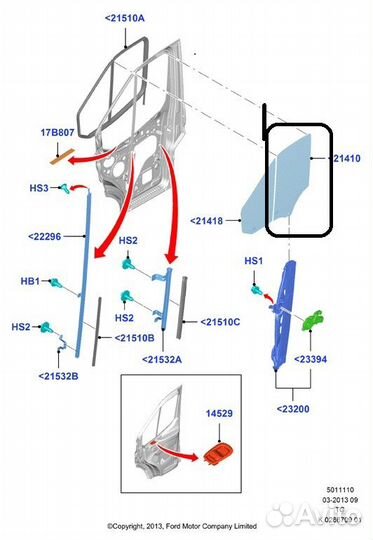 Стекло двери переднее правое Ford Transit 8 FCD
