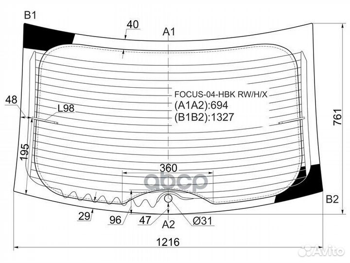 Стекло заднее с обогревом ford focus II 3/5D HB