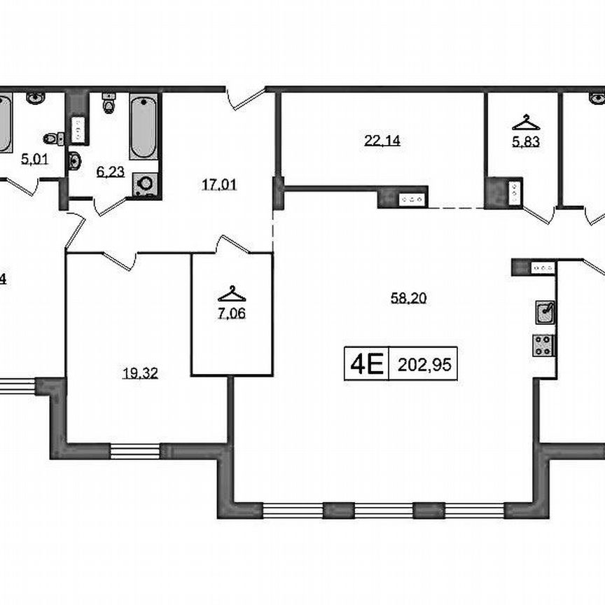 3-к. квартира, 202,8 м², 3/7 эт.