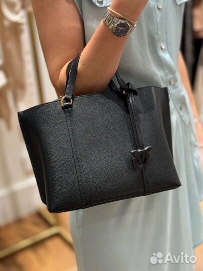 Сумка женская шопер Pinko натуральная кожа черная