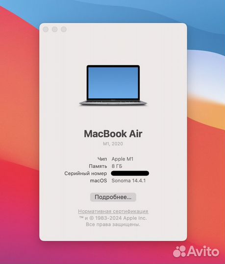 MacBook Air M1 Space Gray 8GB/256GB, 35 циклов