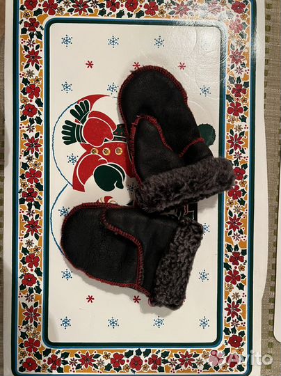 Варежки кожаные на меху детские