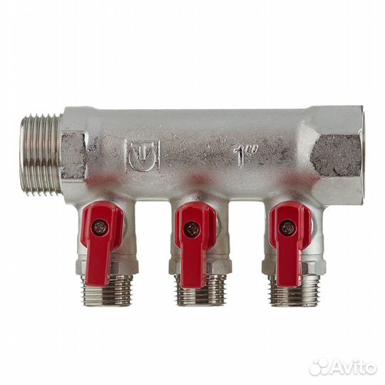 Коллектор Valtec (VTc.580.N.0603) 1 вр(г) х 3 выхода 1/2 нр(ш) х 1 нр(ш) с шаровыми кранами