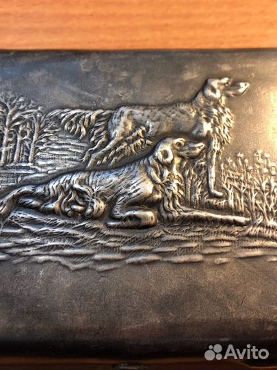 Портсигар охота Борзые собаки мельхиор