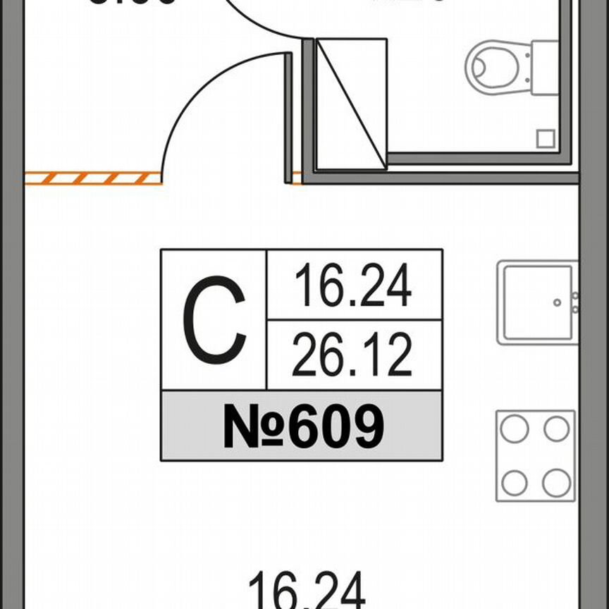 Квартира-студия, 26,1 м², 2/25 эт.