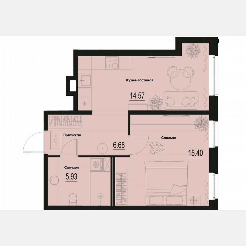 1-к. квартира, 42,6 м², 1/12 эт.