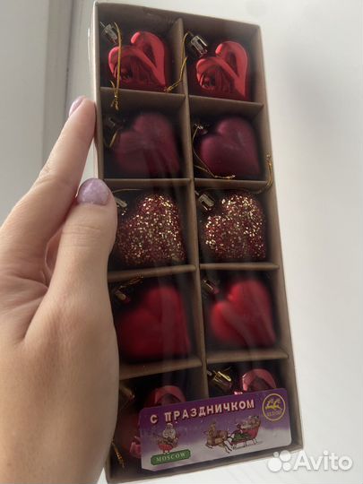 Елочные игрушки сердечки