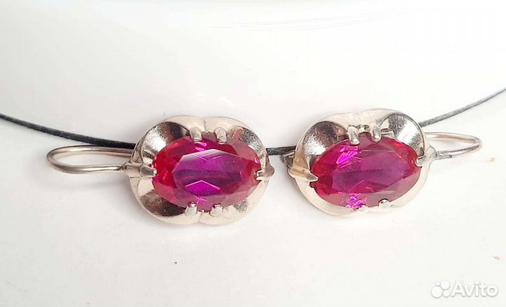 Серьги с розовыми камнями Серебро 875пр,позолота