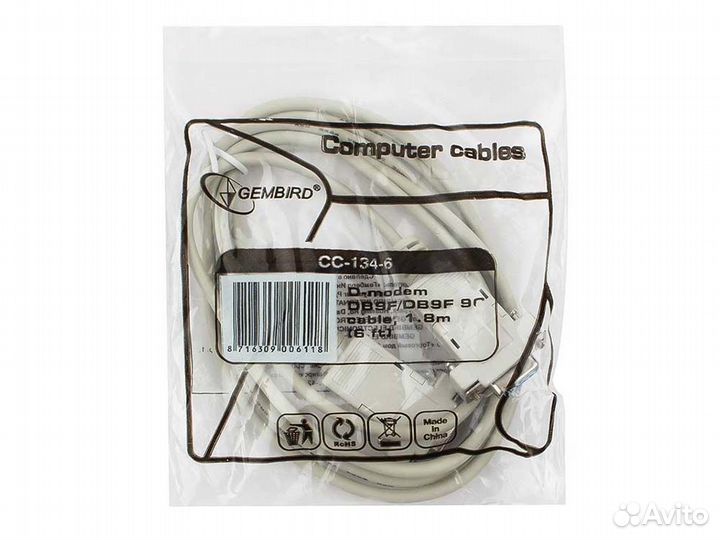 Кабель 0-модемный Gembird CC-134-6 9F/9F 1.8м