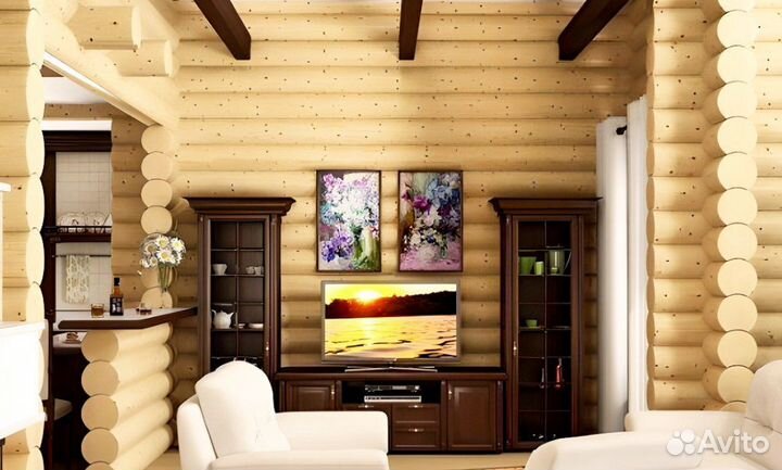 Сруб дома из оцилиндрованного бревна