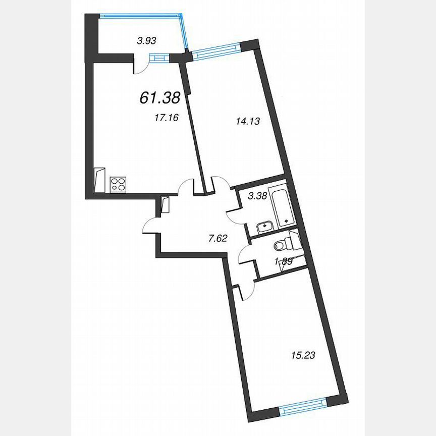 2-к. квартира, 63,3 м², 5/22 эт.