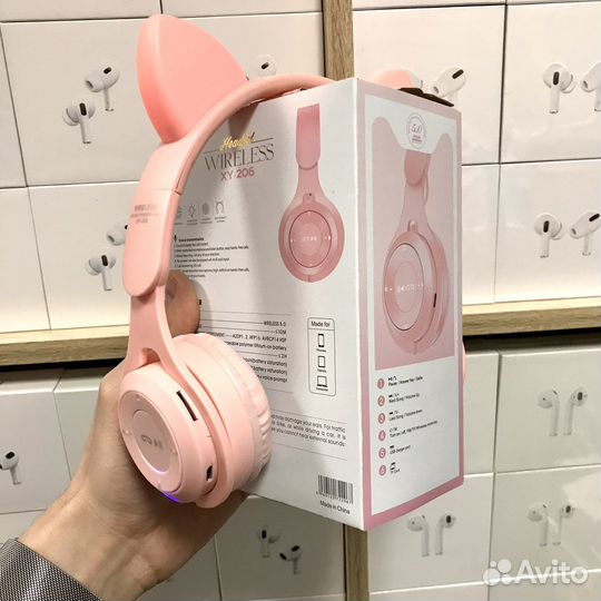 Беспроводные наушники с ушками Розовые