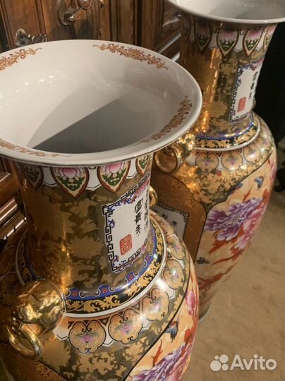 Вазы парные напольные каминные большие «Пионы»