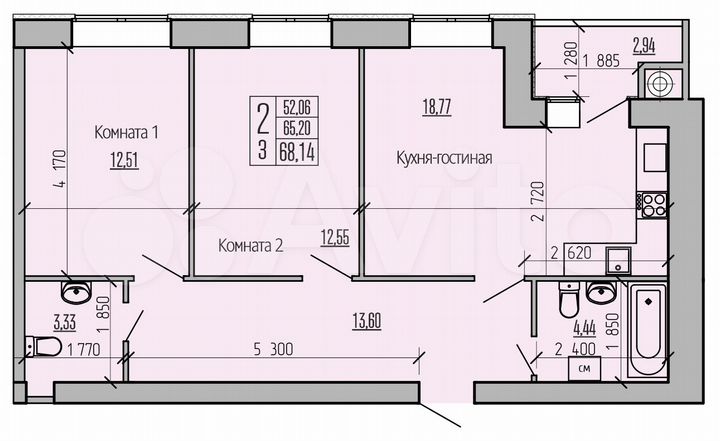 2-к. квартира, 68,1 м², 9/10 эт.