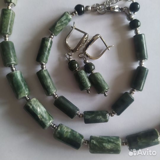 Серафинит Клинохлор Жадеит Бусы Браслет Серьги