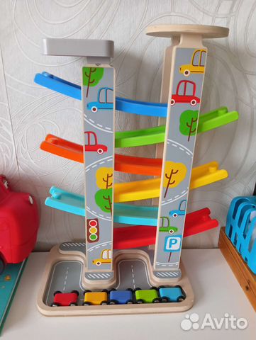 Автотрэк деревянный Гонки, большой с машинками