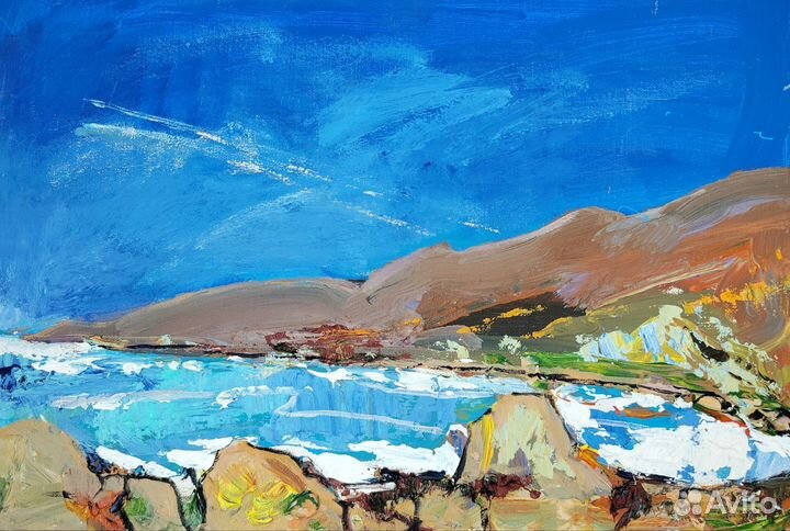 Картина с волнами. Крымский берег. Масло, холст