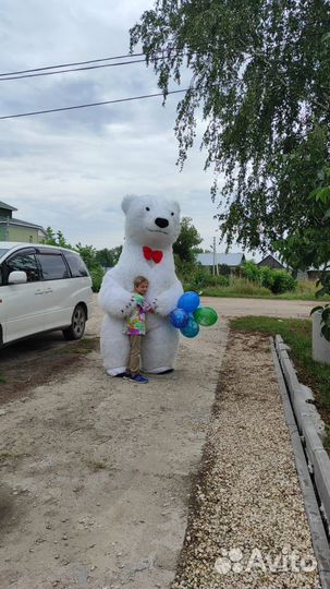 Меховой белый надувной мишка 2,6м. Ростовая кукла
