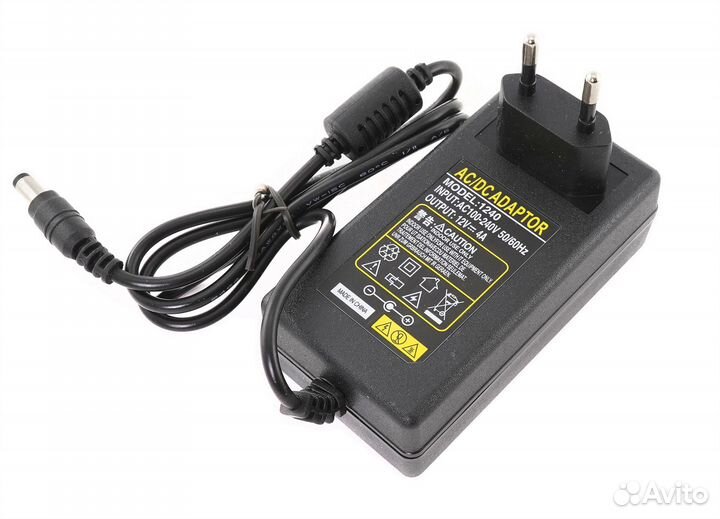 Блок питания 12V 4A 5.5x2.5mm пластиковый, вилка с