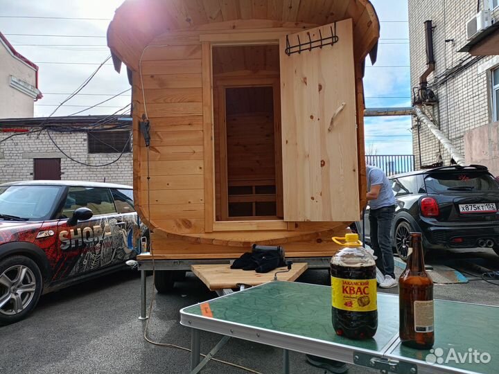 Баня бочка аренда, баня на колесах