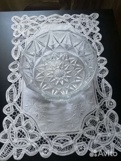 Хрустальная ваза для фруктов СССР большая