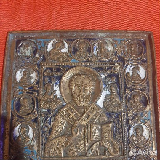 Икона Николай Чудотворец с тремя эмалями