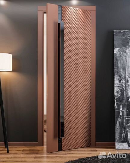 Дизайнерская входная дверь с большой ручкой в пол