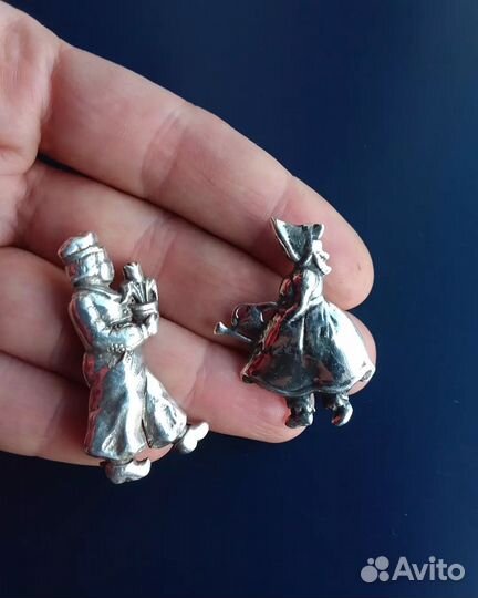 Парные броши Голландская пара серебро Sterling США