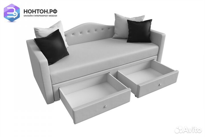 Детский прямой диван Дориан экокожа белый / черный