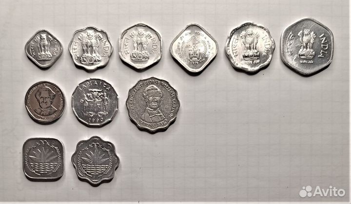 3 набора некруглых монет, оригиналы, без повторов