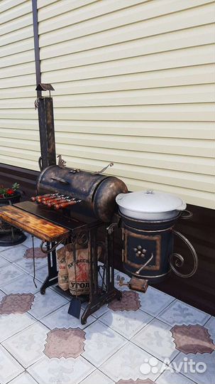 Мангал смокер с печью под казан