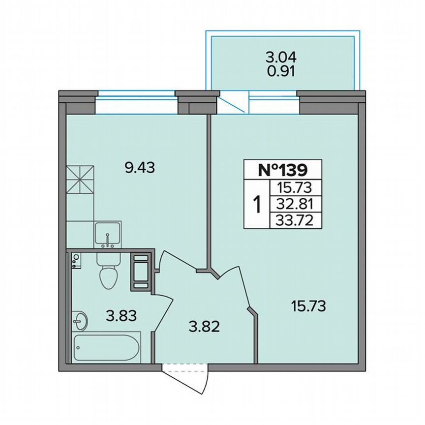 1-к. квартира, 32,8 м², 9/11 эт.