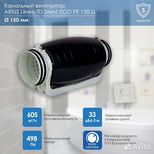 Канальный вентилятор arius Lineo-TD Silent PE 150