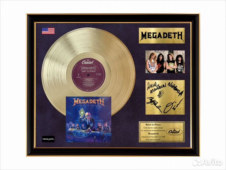 Megadeth картина золотой винил и металлические таб