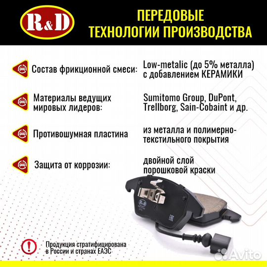 Тормозные колодки R&D VW / Skoda / Audi перед