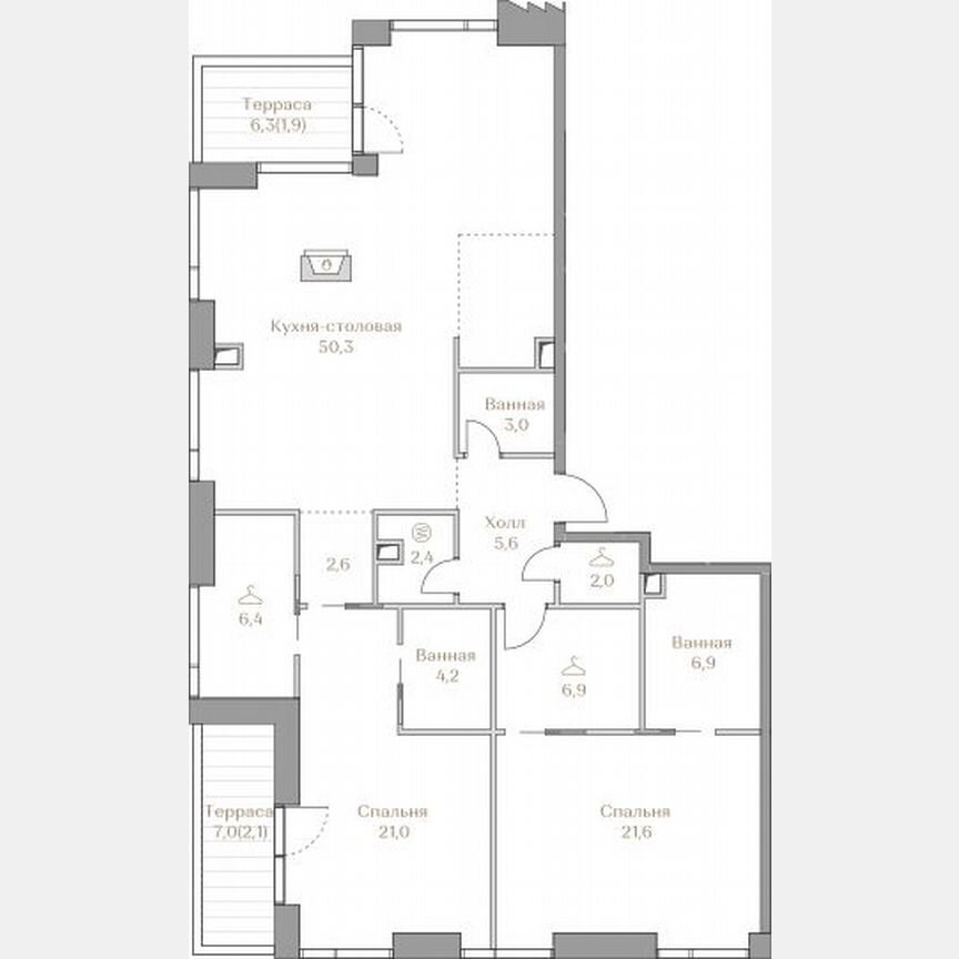 2-к. квартира, 132,9 м², 17/18 эт.