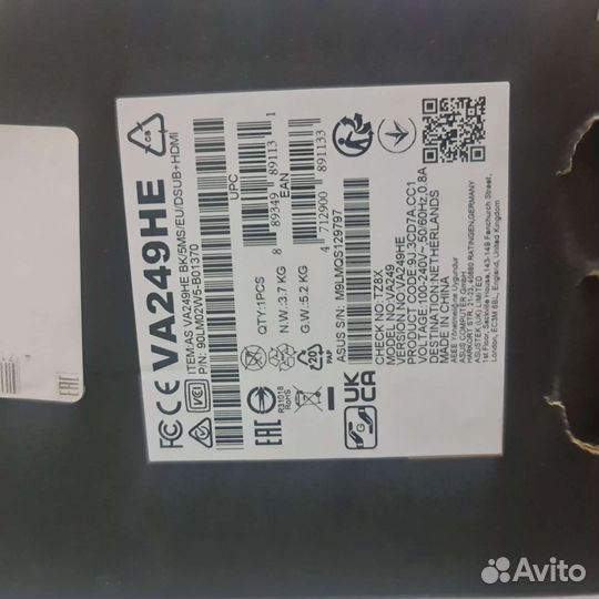 Монитор для компьютера asus VA249HE, новый