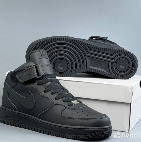 Теплые Nike Air Force 1 Черные с мехом Black