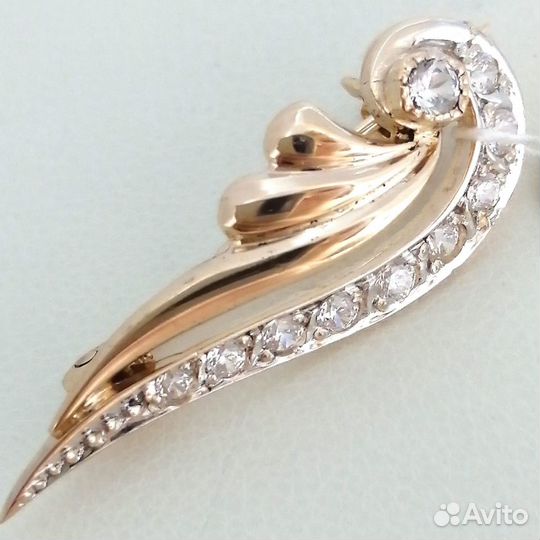 Брошь / 2,50г / Золото585 / фианиты круглые