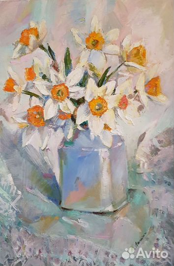 Картина. Нарциссы. Холст. Масло. 6045 см