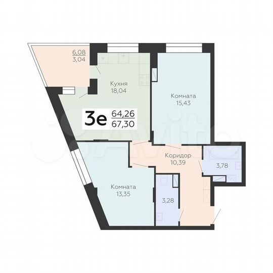 2-к. квартира, 67,3 м², 14/18 эт.